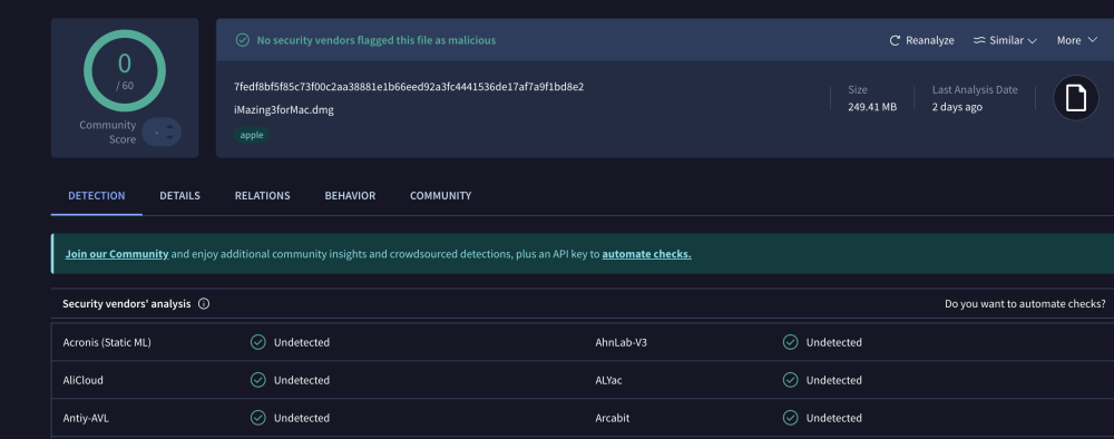 Is iMazing Safe - VirusTotal Check